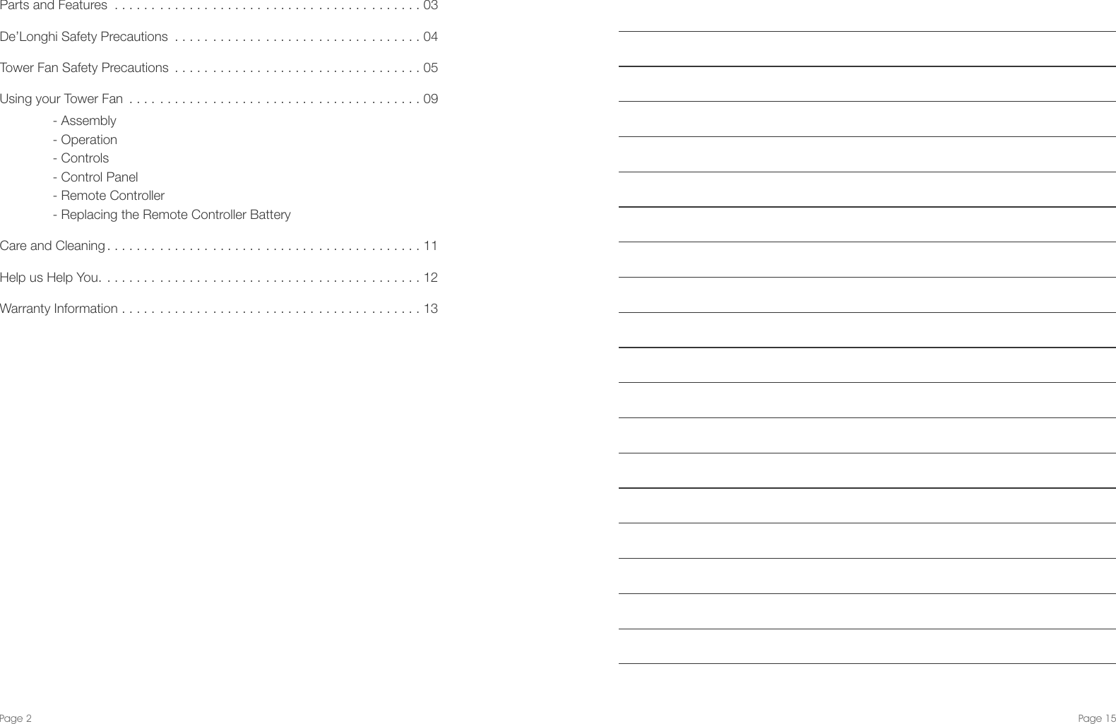 Page 2 of 8 - DeLonghi DETF115 Tower Fan - Ins Manual User  To The Dcb16a20-a1e0-4ad2-a9c2-385f14d5119e