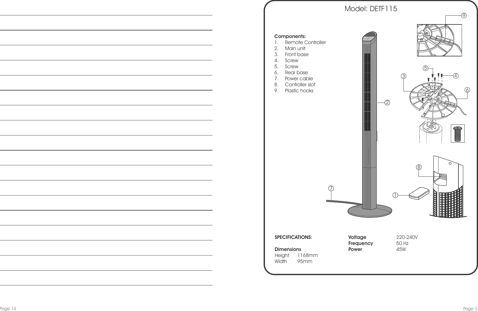 Page 3 of 8 - DeLonghi DETF115 Tower Fan - Ins Manual User  To The Dcb16a20-a1e0-4ad2-a9c2-385f14d5119e