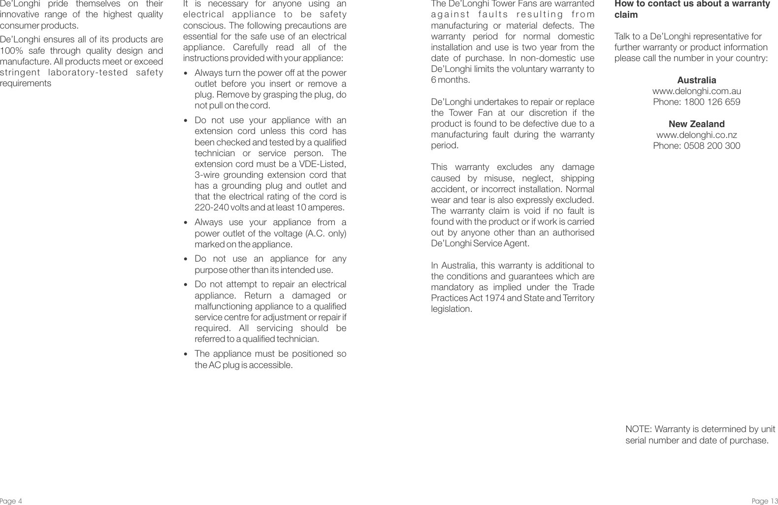 Page 4 of 8 - DeLonghi DETF115 Tower Fan - Ins Manual User  To The Dcb16a20-a1e0-4ad2-a9c2-385f14d5119e