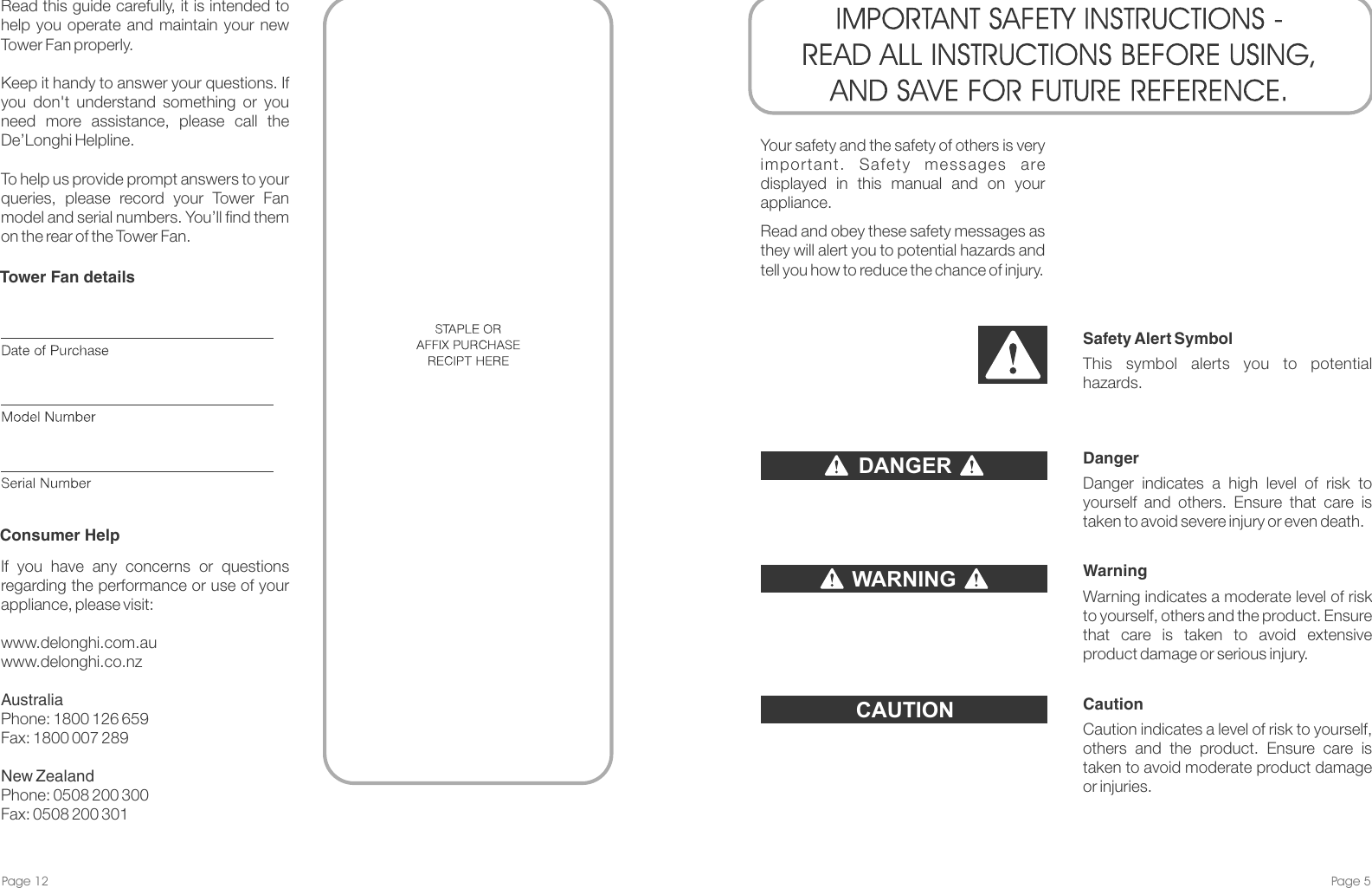 Page 5 of 8 - DeLonghi DETF115 Tower Fan - Ins Manual User  To The Dcb16a20-a1e0-4ad2-a9c2-385f14d5119e