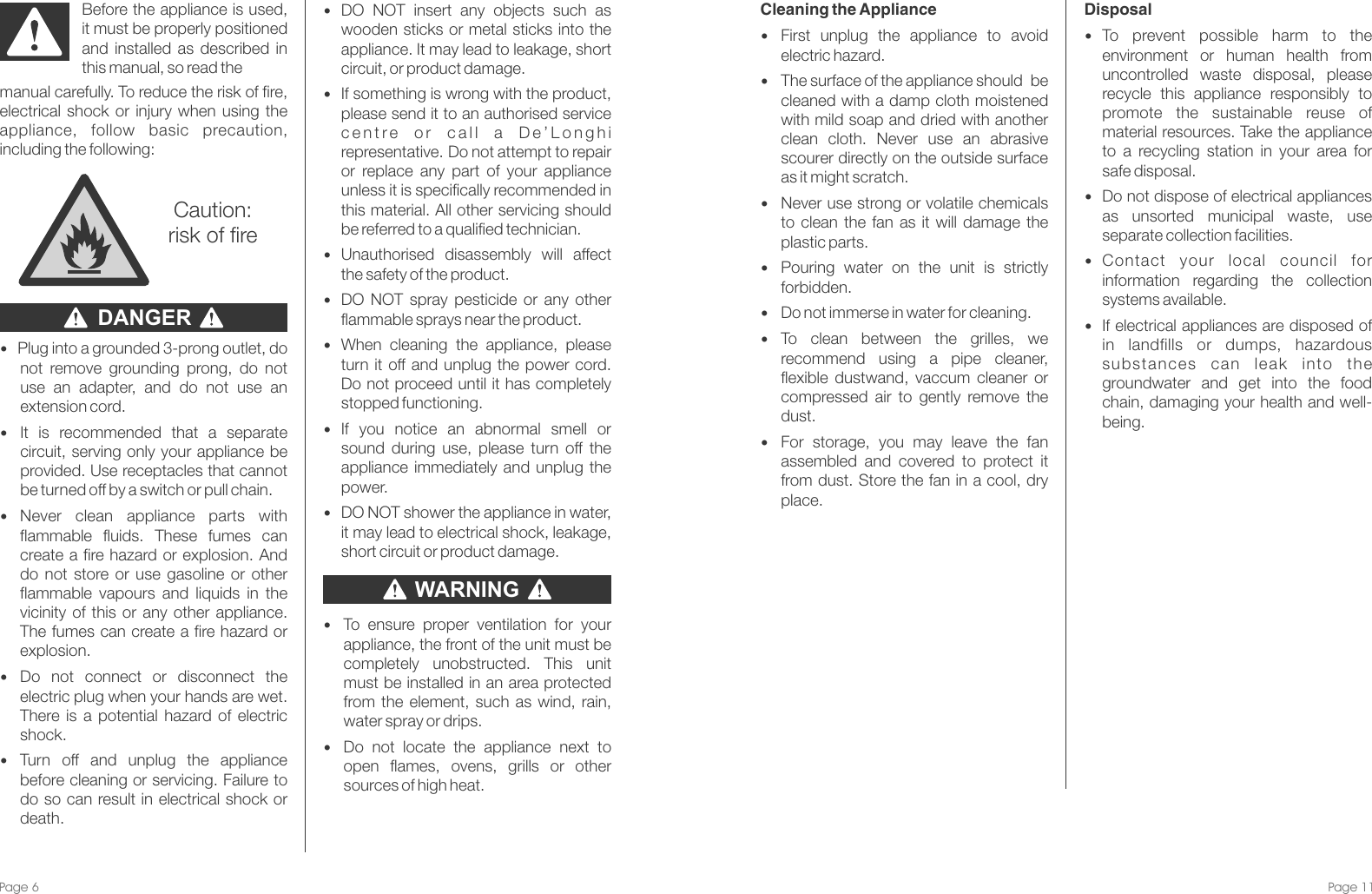 Page 6 of 8 - DeLonghi DETF115 Tower Fan - Ins Manual User  To The Dcb16a20-a1e0-4ad2-a9c2-385f14d5119e
