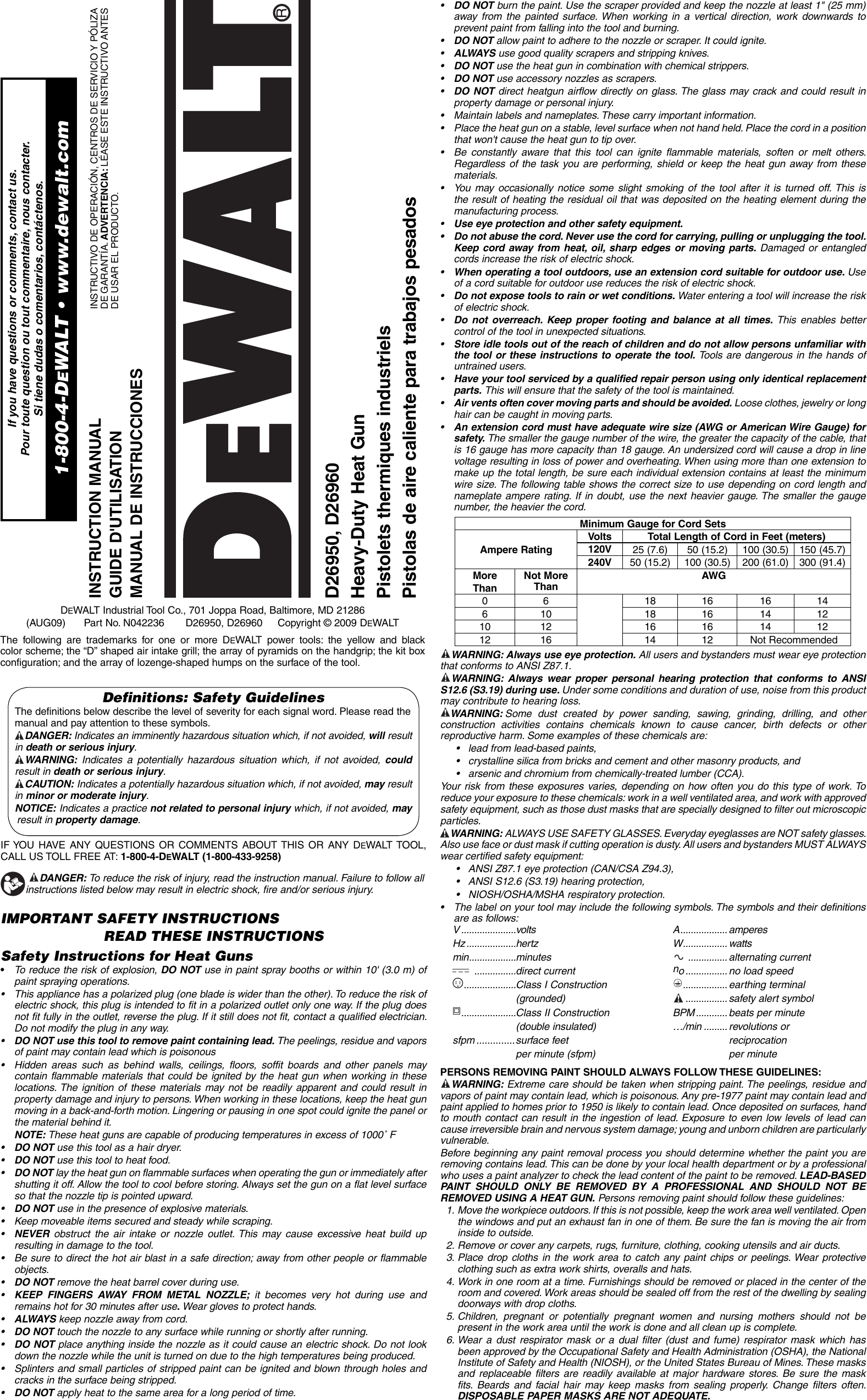 Page 1 of 7 - DeWalt D26960K D26950 Heat Gun NA User Manual  To The 1f6861de-222d-4353-86d6-e7cfa9e8f729