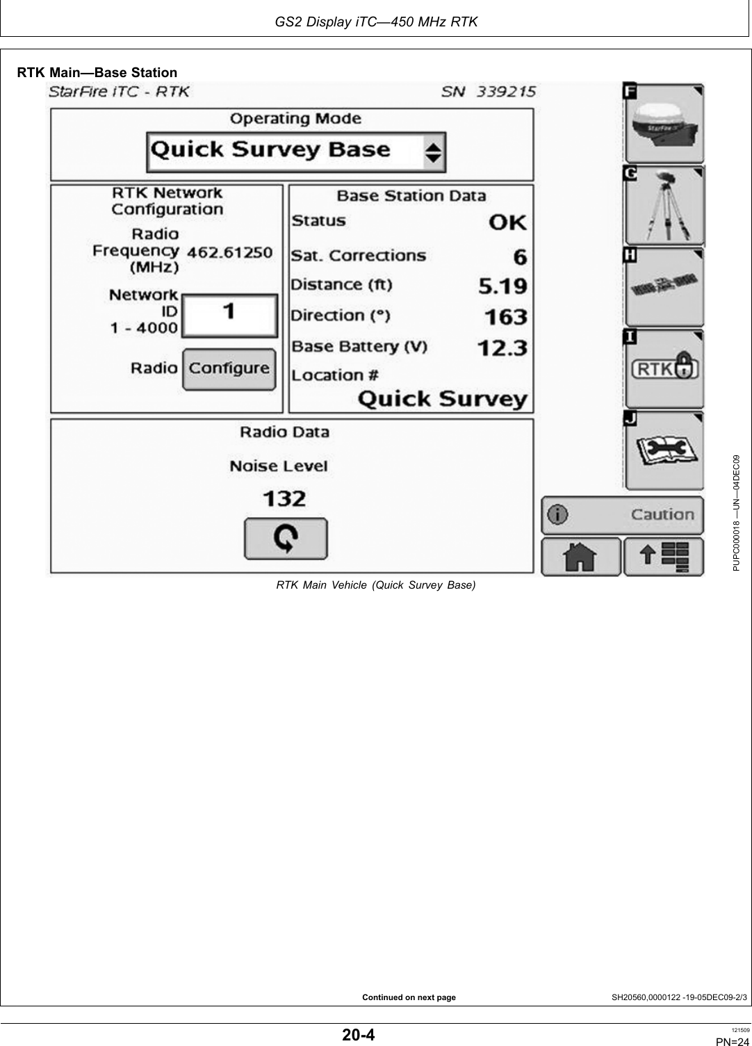 GS2 Display iTC—450 MHz RTKContinued on next page SH20560,0000122 1905DEC092/3RTK Main—Base StationPUPC000018 —UN—04DEC09RTK Main Vehicle (Quick Survey Base)204 121509PN=24