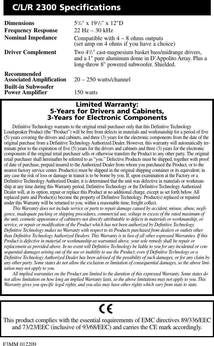 Page 10 of 10 - Definitive-Technology Definitive-Technology-C-L-R-2300-Users-Manual- CLR2300_Manual  Definitive-technology-c-l-r-2300-users-manual