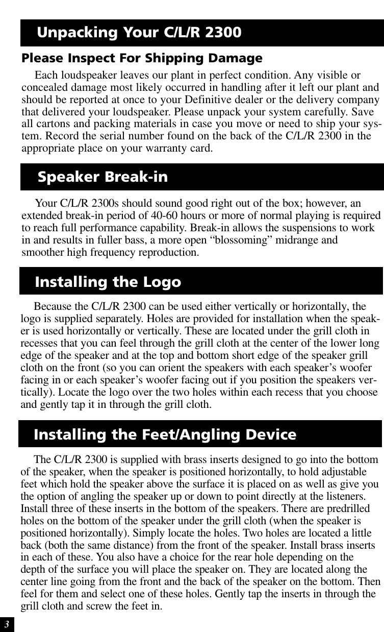 Page 3 of 10 - Definitive-Technology Definitive-Technology-C-L-R-2300-Users-Manual- CLR2300_Manual  Definitive-technology-c-l-r-2300-users-manual