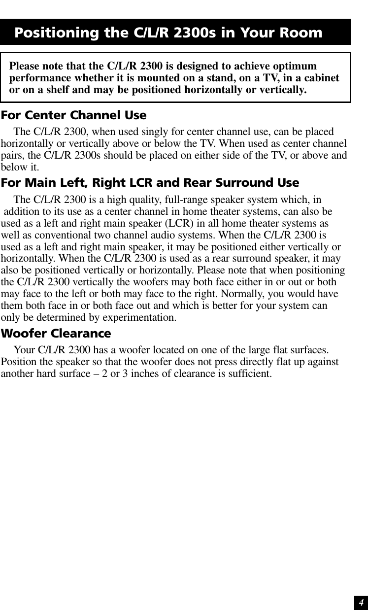 Page 4 of 10 - Definitive-Technology Definitive-Technology-C-L-R-2300-Users-Manual- CLR2300_Manual  Definitive-technology-c-l-r-2300-users-manual