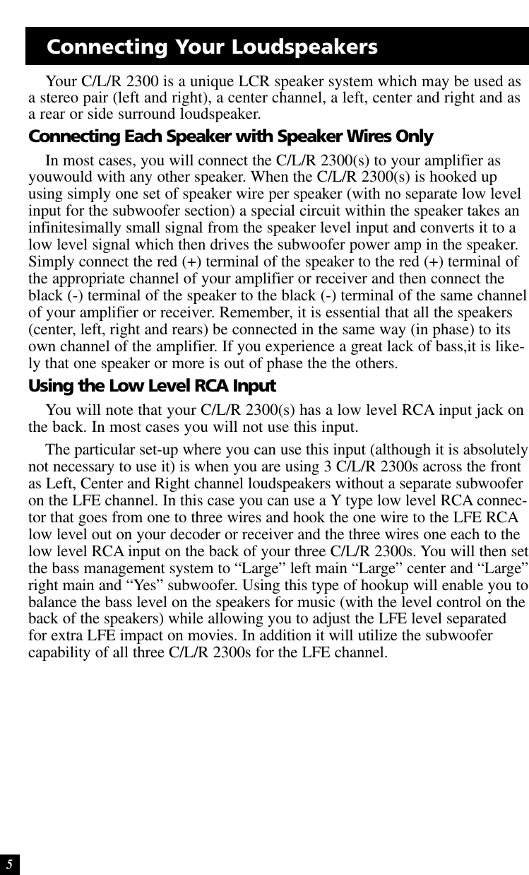 Page 5 of 10 - Definitive-Technology Definitive-Technology-C-L-R-2300-Users-Manual- CLR2300_Manual  Definitive-technology-c-l-r-2300-users-manual