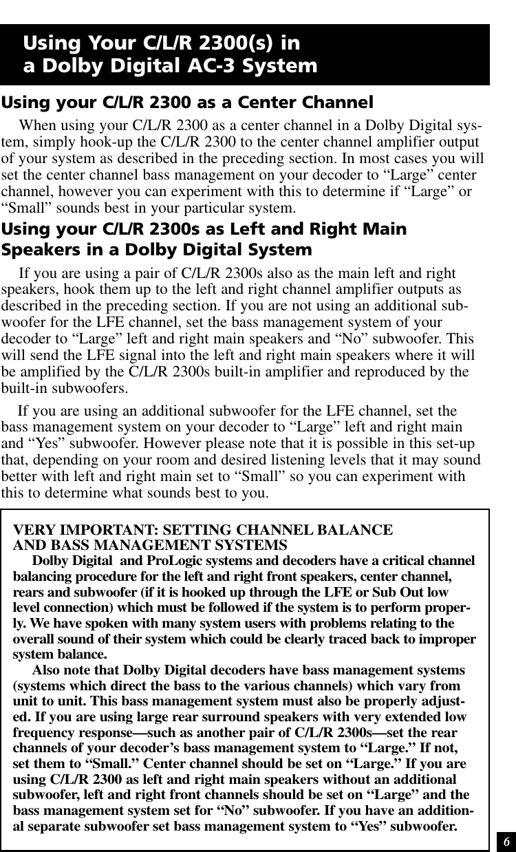 Page 6 of 10 - Definitive-Technology Definitive-Technology-C-L-R-2300-Users-Manual- CLR2300_Manual  Definitive-technology-c-l-r-2300-users-manual