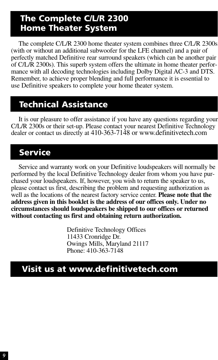 Page 9 of 10 - Definitive-Technology Definitive-Technology-C-L-R-2300-Users-Manual- CLR2300_Manual  Definitive-technology-c-l-r-2300-users-manual