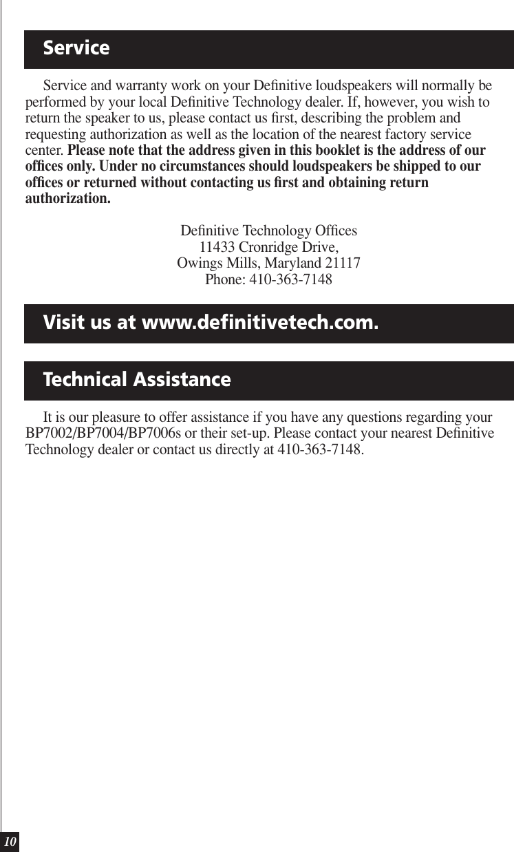 Page 10 of 12 - Definitive-Technology Definitive-Technology-Definitive-Bp7002-Users-Manual- BP7002_7004_7006_Manual  Definitive-technology-definitive-bp7002-users-manual