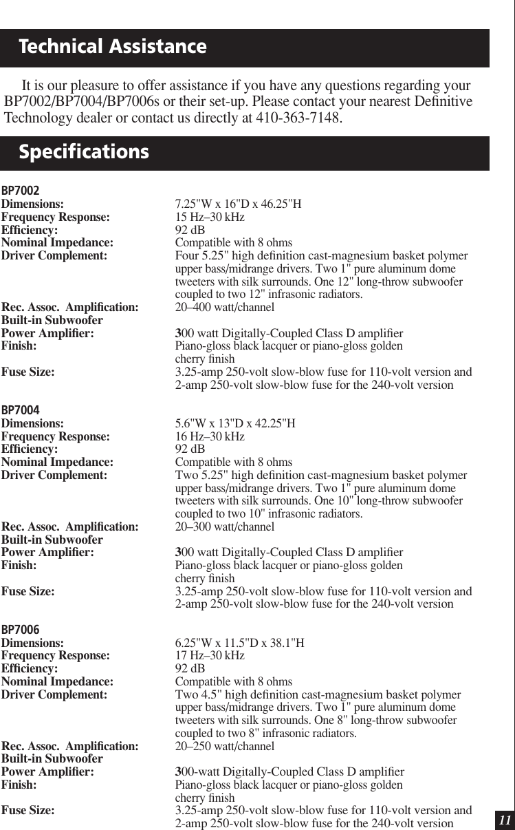 Page 11 of 12 - Definitive-Technology Definitive-Technology-Definitive-Bp7002-Users-Manual- BP7002_7004_7006_Manual  Definitive-technology-definitive-bp7002-users-manual