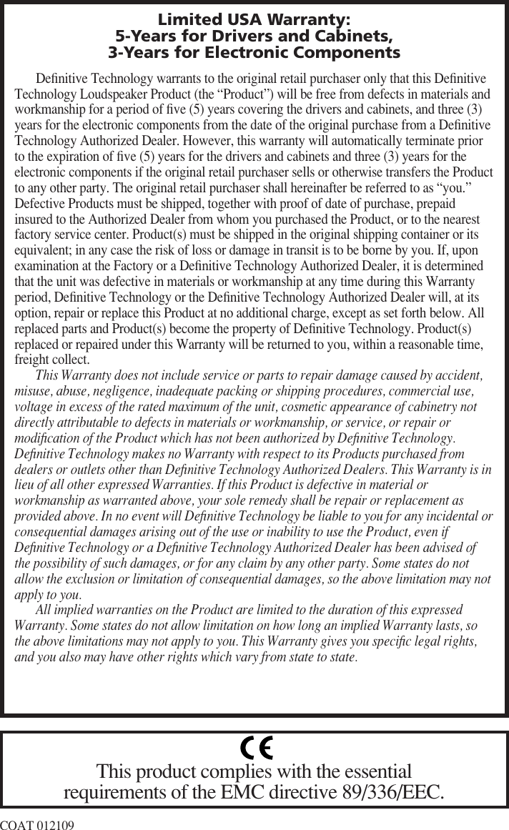 Page 12 of 12 - Definitive-Technology Definitive-Technology-Definitive-Bp7002-Users-Manual- BP7002_7004_7006_Manual  Definitive-technology-definitive-bp7002-users-manual