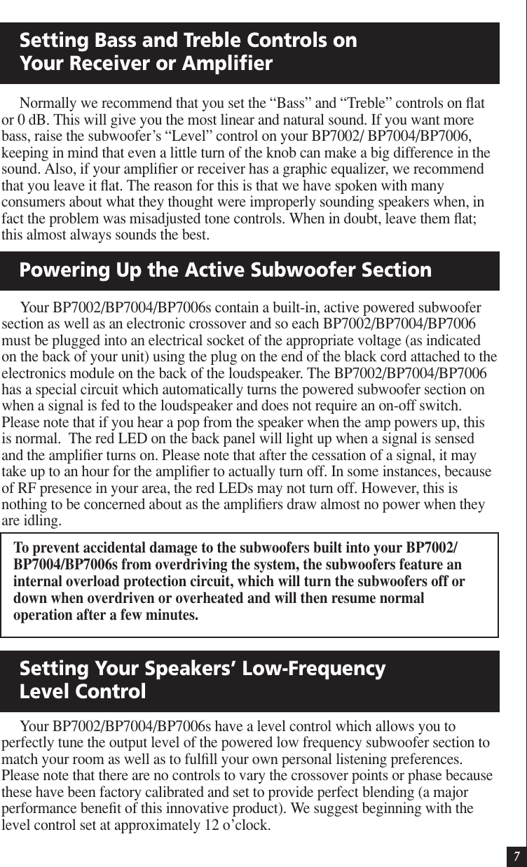 Page 7 of 12 - Definitive-Technology Definitive-Technology-Definitive-Bp7002-Users-Manual- BP7002_7004_7006_Manual  Definitive-technology-definitive-bp7002-users-manual