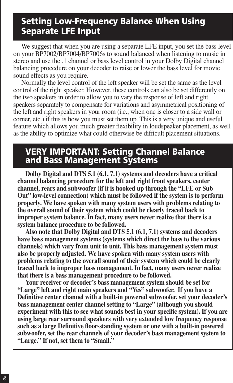 Page 8 of 12 - Definitive-Technology Definitive-Technology-Definitive-Bp7002-Users-Manual- BP7002_7004_7006_Manual  Definitive-technology-definitive-bp7002-users-manual