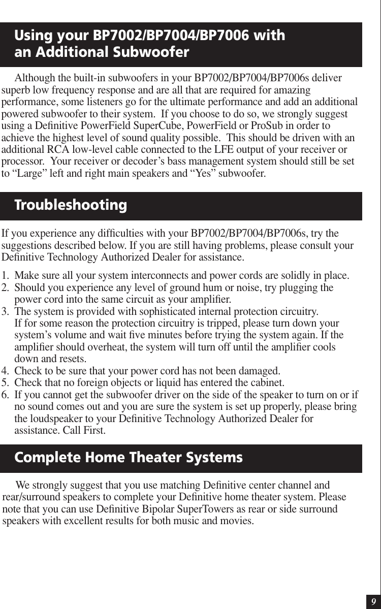 Page 9 of 12 - Definitive-Technology Definitive-Technology-Definitive-Bp7002-Users-Manual- BP7002_7004_7006_Manual  Definitive-technology-definitive-bp7002-users-manual