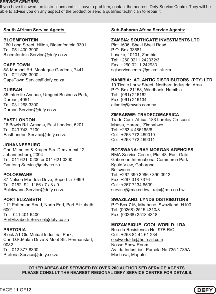 Page 11 of 12 - Defy Defy-38-Litre-Microwave-Oven-Dmo-353-Users-Manual- DMO 353 38 LITRE ELECTRONIC GALANZ  Defy-38-litre-microwave-oven-dmo-353-users-manual