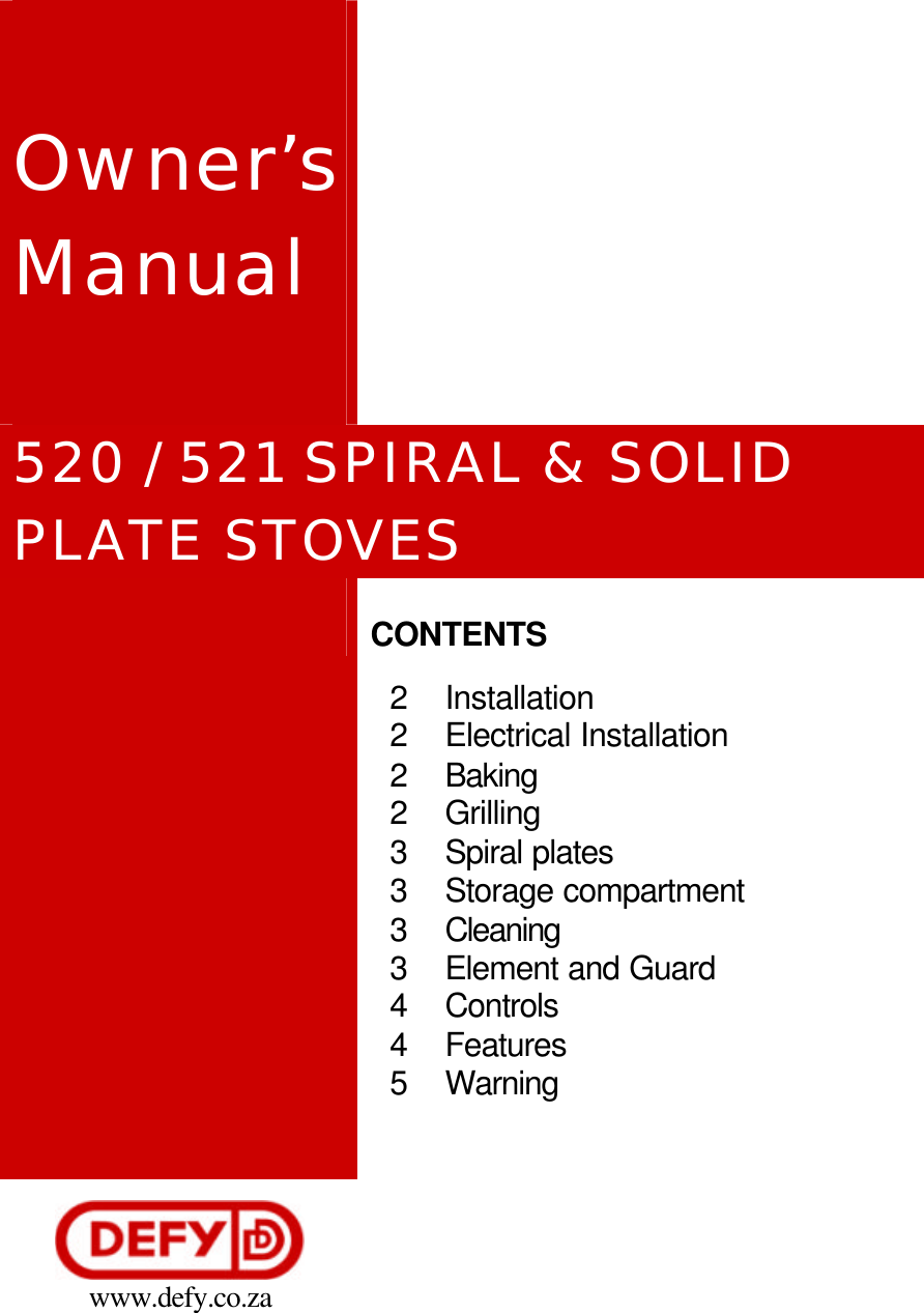 Page 1 of 6 - Defy Defy-520-Users-Manual- 060 638 639 520-521 Spiral-Solid Plate Stoves _combine…  Defy-520-users-manual