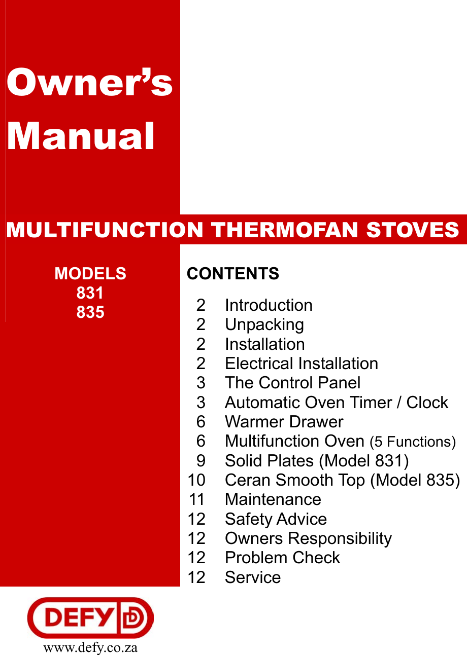 Page 1 of 12 - Defy Defy-831-Users-Manual- CONTENTS  Defy-831-users-manual