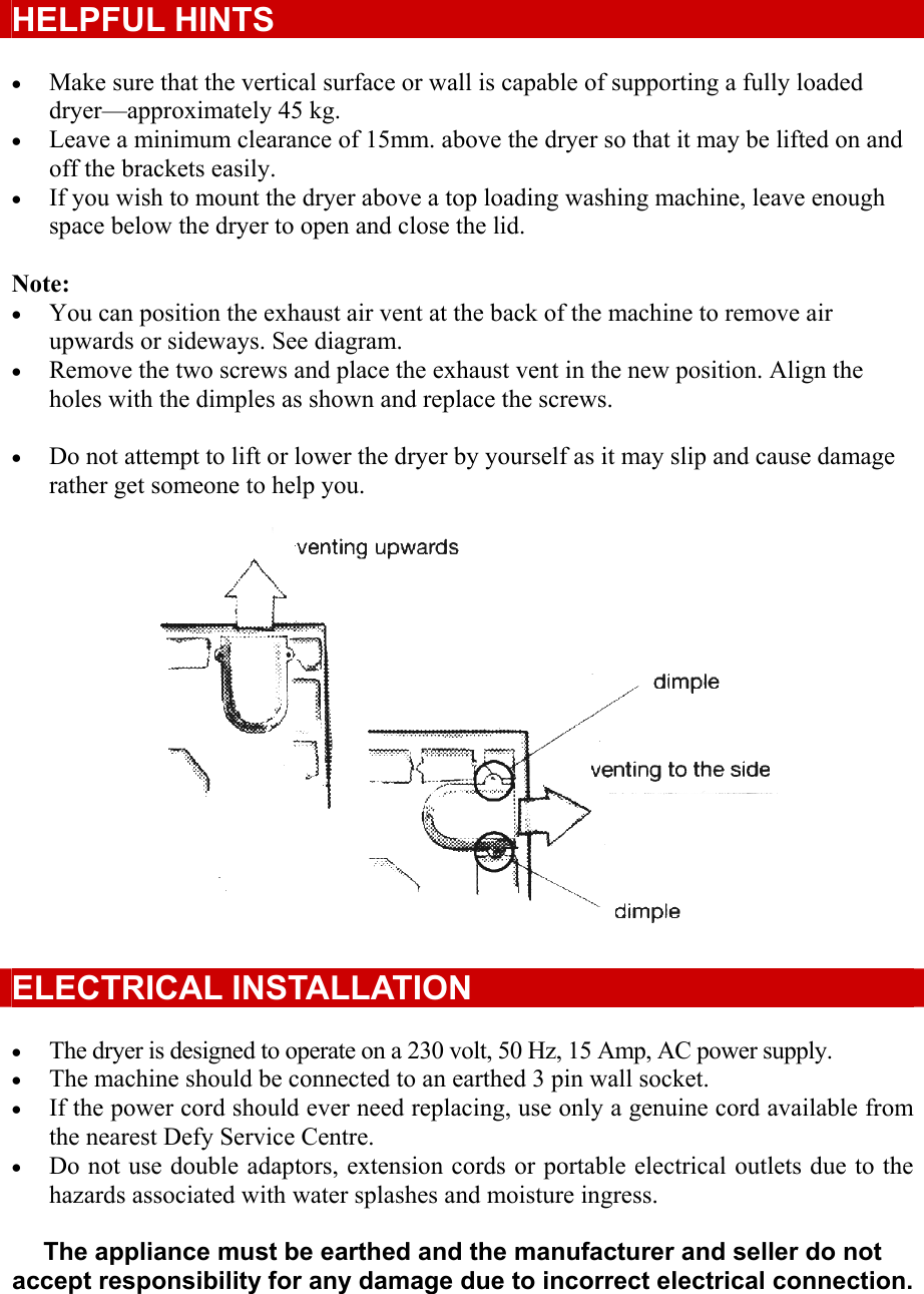 Page 3 of 8 - Defy Defy-Autodry-600-Dryer-Autodry-600-Users-Manual- 2 Installation  Defy-autodry-600-dryer-autodry-600-users-manual