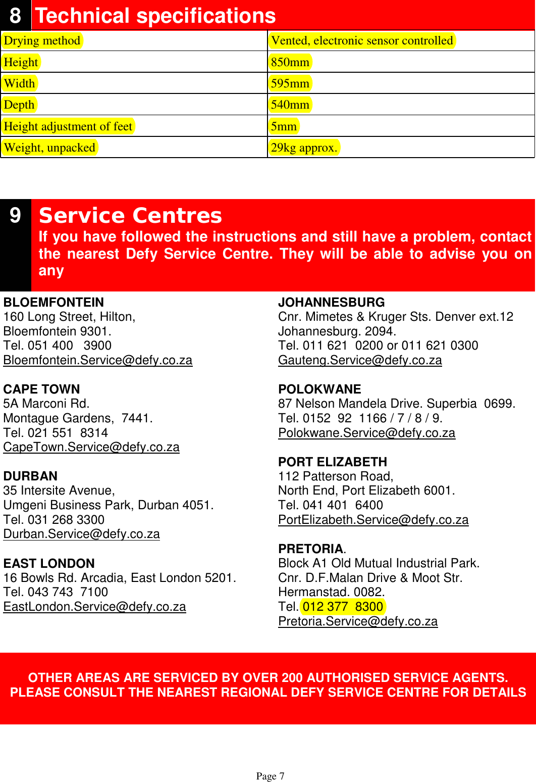 Page 7 of 8 - Defy Defy-Automaid-600-Users-Manual- Autodry Premium 2006 2YW  Defy-automaid-600-users-manual