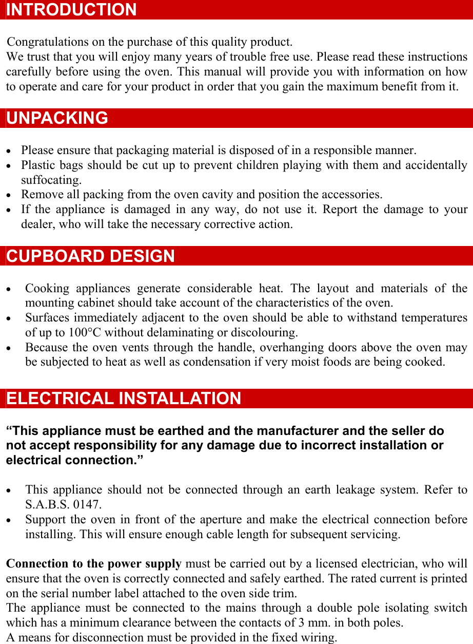 Page 2 of 10 - Defy Defy-Built-In-Oven-600-Ste-Users-Manual- Unpacking  Defy-built-in-oven-600-ste-users-manual