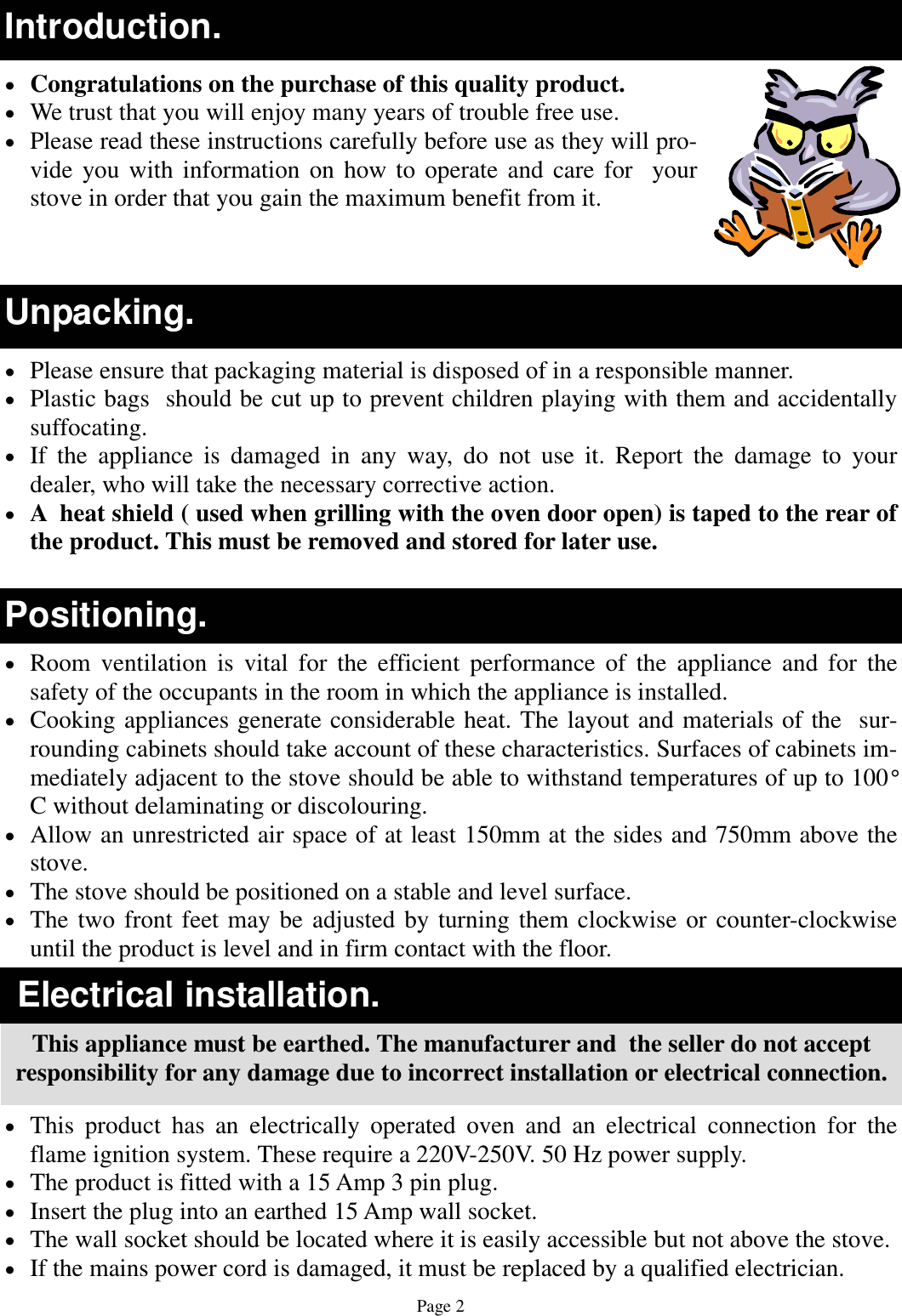 Page 2 of 12 - Defy Defy-Electric-Oven-With-4-Burner-Gas-Hob-Dgs-122-Users-Manual- 065 761 Elec- Gas Stove 2YW  Defy-electric-oven-with-4-burner-gas-hob-dgs-122-users-manual