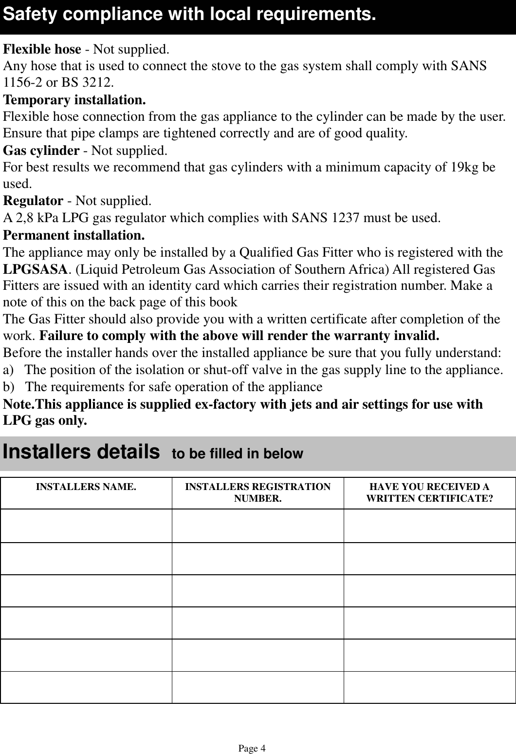 Page 4 of 12 - Defy Defy-Electric-Oven-With-4-Burner-Gas-Hob-Dgs-122-Users-Manual- 065 761 Elec- Gas Stove 2YW  Defy-electric-oven-with-4-burner-gas-hob-dgs-122-users-manual