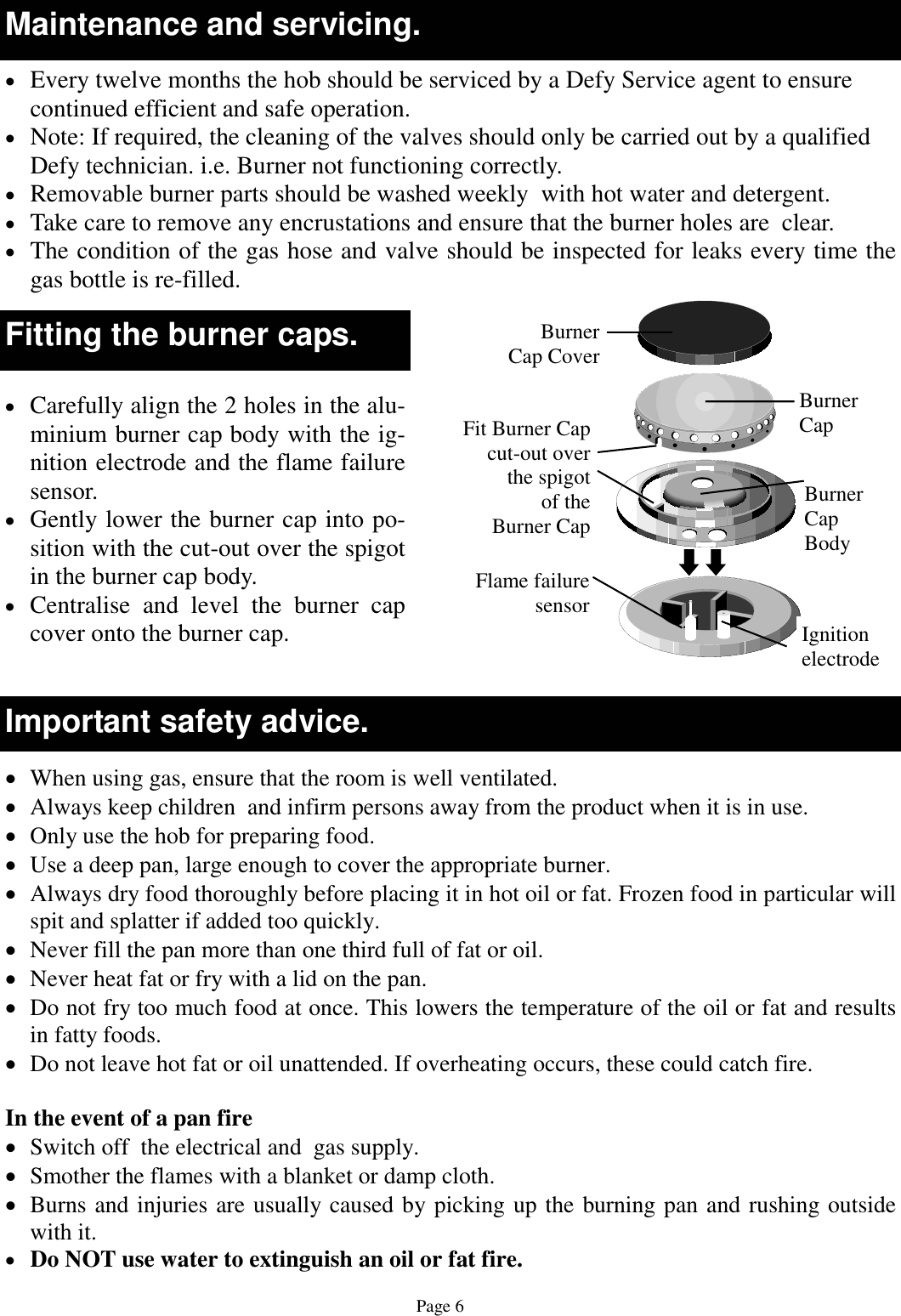 Page 6 of 12 - Defy Defy-Electric-Oven-With-4-Burner-Gas-Hob-Dgs-122-Users-Manual- 065 761 Elec- Gas Stove 2YW  Defy-electric-oven-with-4-burner-gas-hob-dgs-122-users-manual