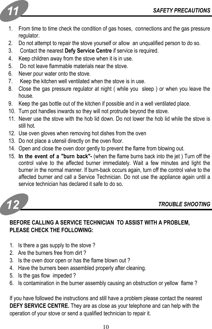 Page 10 of 12 - Defy Defy-Gas-Stove-Ogs148-Users-Manual- Gas Import DAKO OGS148  Defy-gas-stove-ogs148-users-manual