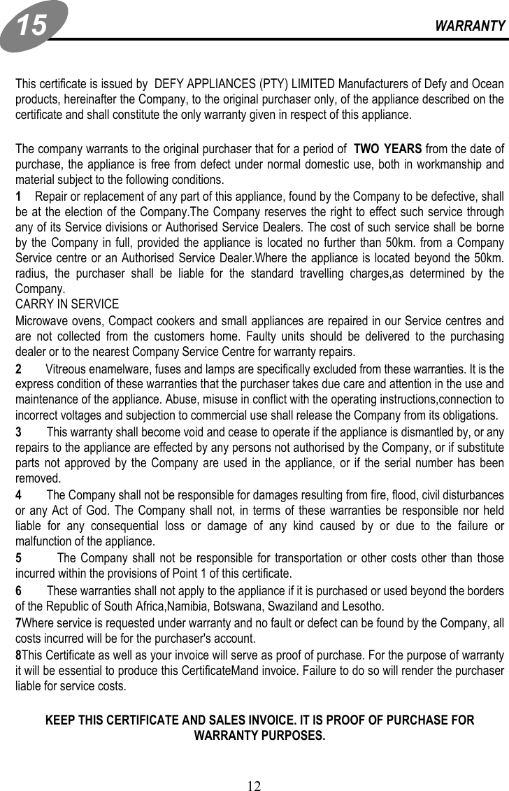 Page 12 of 12 - Defy Defy-Gas-Stove-Ogs148-Users-Manual- Gas Import DAKO OGS148  Defy-gas-stove-ogs148-users-manual