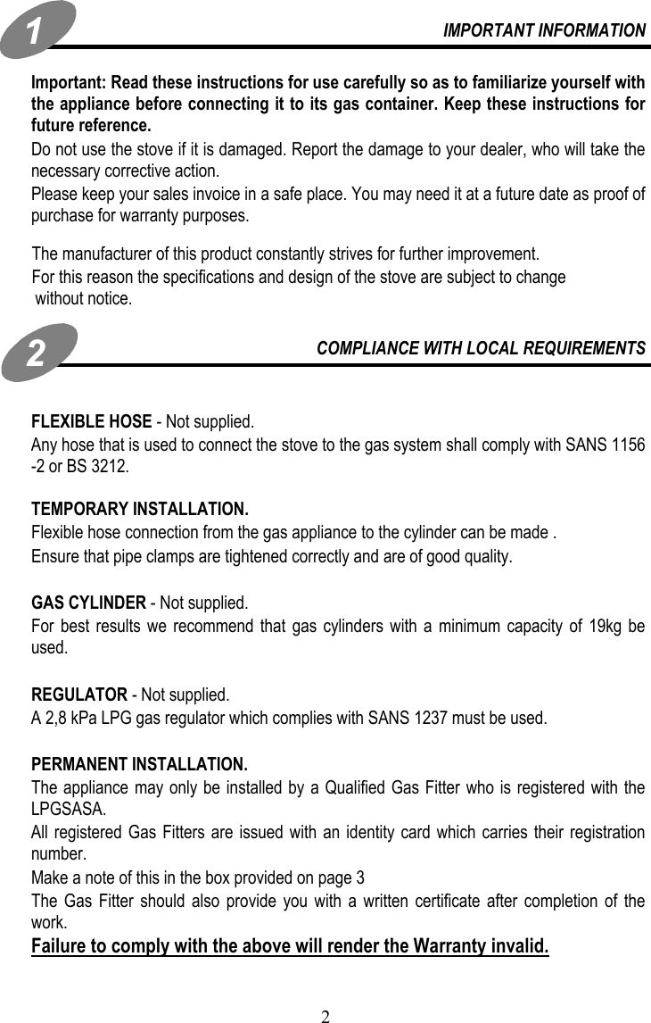 Page 2 of 12 - Defy Defy-Gas-Stove-Ogs148-Users-Manual- Gas Import DAKO OGS148  Defy-gas-stove-ogs148-users-manual