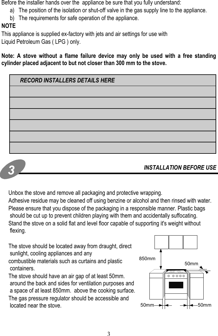 Page 3 of 12 - Defy Defy-Gas-Stove-Ogs148-Users-Manual- Gas Import DAKO OGS148  Defy-gas-stove-ogs148-users-manual