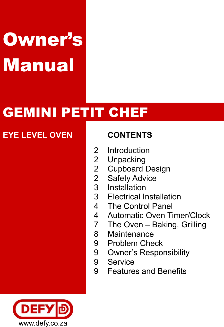 Page 1 of 9 - Defy Defy-Gemini-Petit-Chef-Owners-Manual- ManualsLib - Makes It Easy To Find Manuals Online!  Defy-gemini-petit-chef-owners-manual