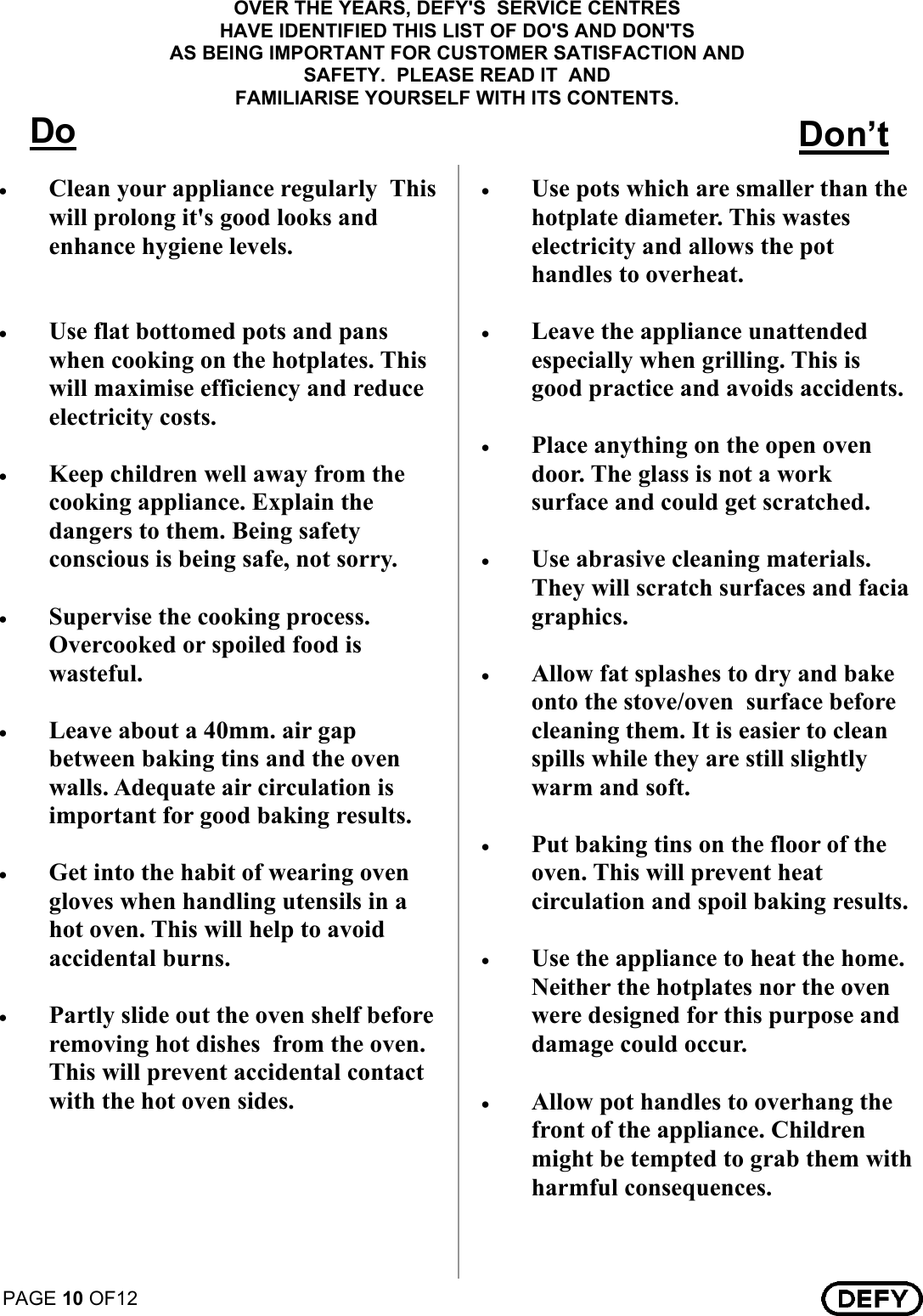 Page 10 of 12 - Defy Defy-Kitchenaire-Stove-620-Users-Manual- 068 364 Kitchenaire 621 And 620-anti-tilt New Hinge  Defy-kitchenaire-stove-620-users-manual