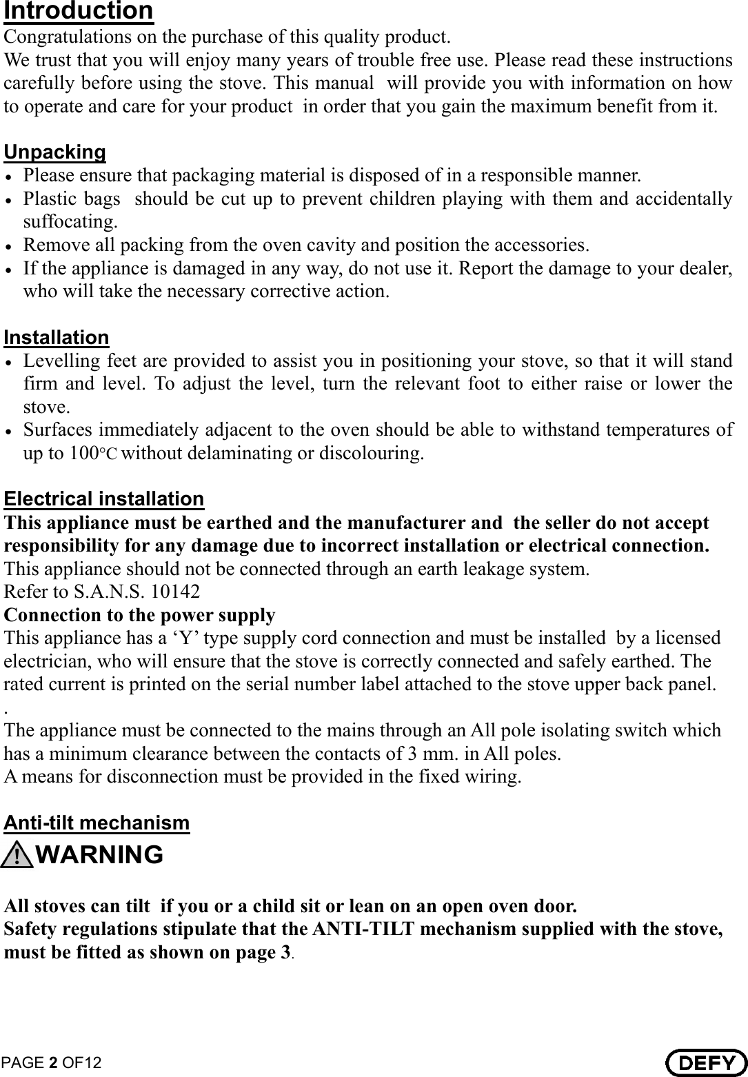 Page 2 of 12 - Defy Defy-Kitchenaire-Stove-620-Users-Manual- 068 364 Kitchenaire 621 And 620-anti-tilt New Hinge  Defy-kitchenaire-stove-620-users-manual