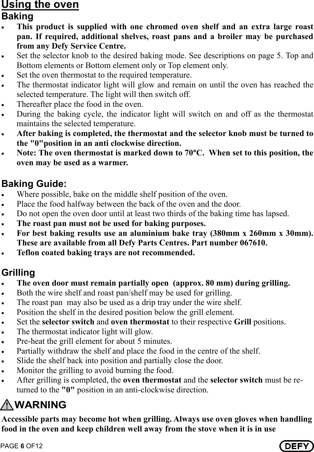 Page 6 of 12 - Defy Defy-Kitchenaire-Stove-620-Users-Manual- 068 364 Kitchenaire 621 And 620-anti-tilt New Hinge  Defy-kitchenaire-stove-620-users-manual