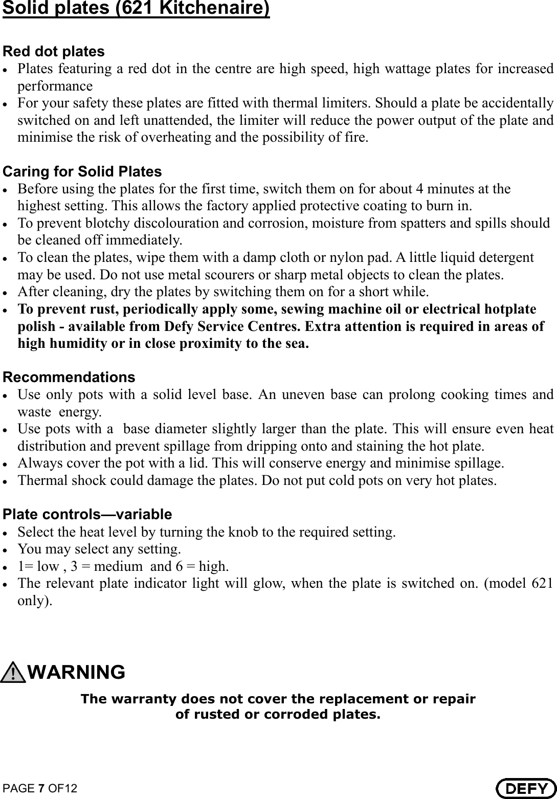 Page 7 of 12 - Defy Defy-Kitchenaire-Stove-620-Users-Manual- 068 364 Kitchenaire 621 And 620-anti-tilt New Hinge  Defy-kitchenaire-stove-620-users-manual