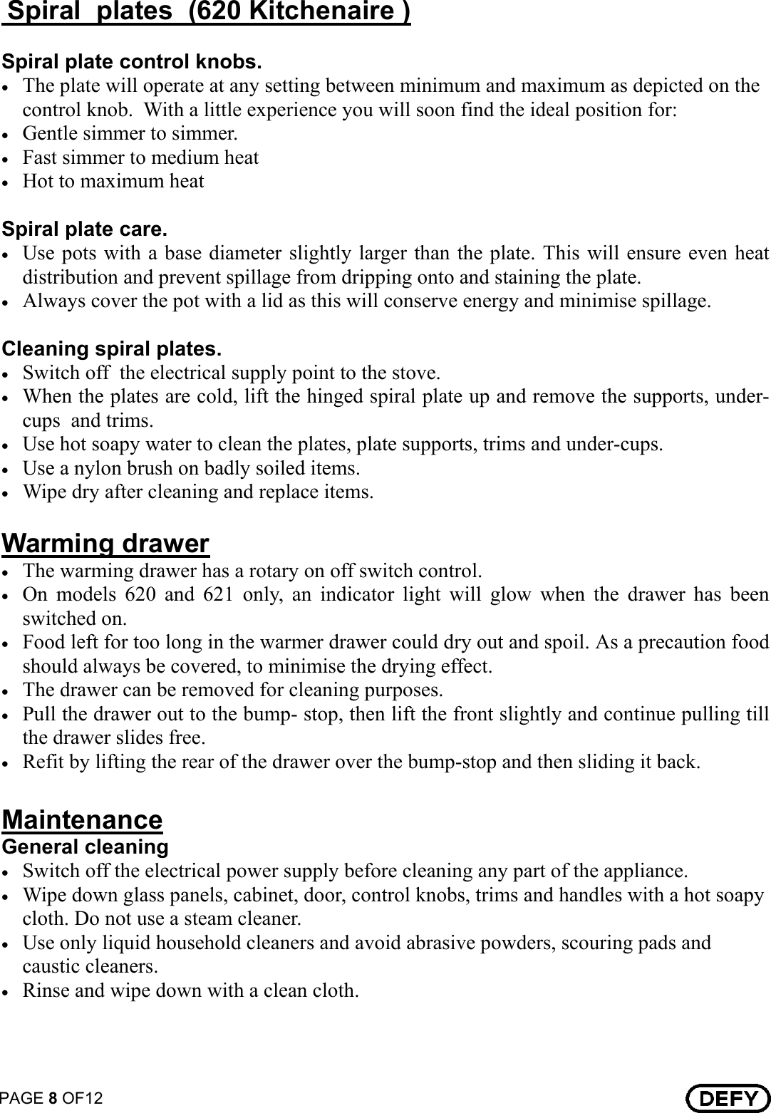 Page 8 of 12 - Defy Defy-Kitchenaire-Stove-620-Users-Manual- 068 364 Kitchenaire 621 And 620-anti-tilt New Hinge  Defy-kitchenaire-stove-620-users-manual