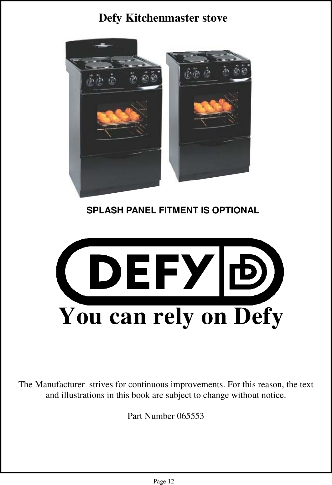 Page 12 of 12 - Defy Defy-Kitchenmaster--In-Sb-Users-Manual- 065 553  In Kitchemaster 2006 2YW Defy-kitchenmaster--in-sb-users-manual