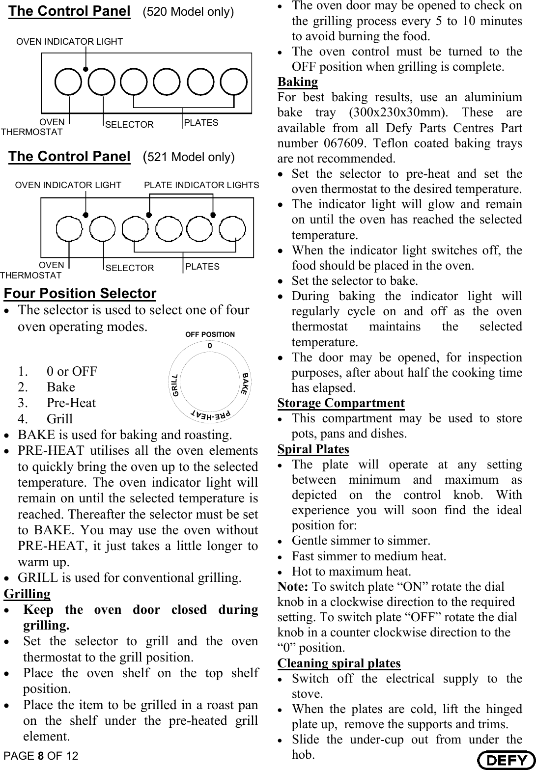 Page 8 of 12 - Defy Defy-Solid-Plate-Plug-In-Stove-501-Users-Manual- 068 517 - 501 520 521  Defy-solid-plate-plug-in-stove-501-users-manual