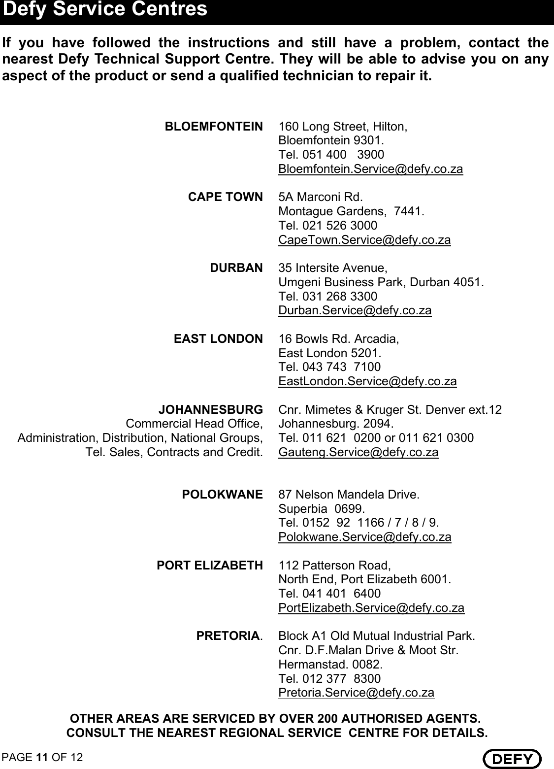 Page 11 of 12 - Defy Defy-Touch-Control-Ceran-Hob-Dhd-394-Users-Manual- 068471 TOUCH CONTROL CERAN HOB LOCAL  Defy-touch-control-ceran-hob-dhd-394-users-manual