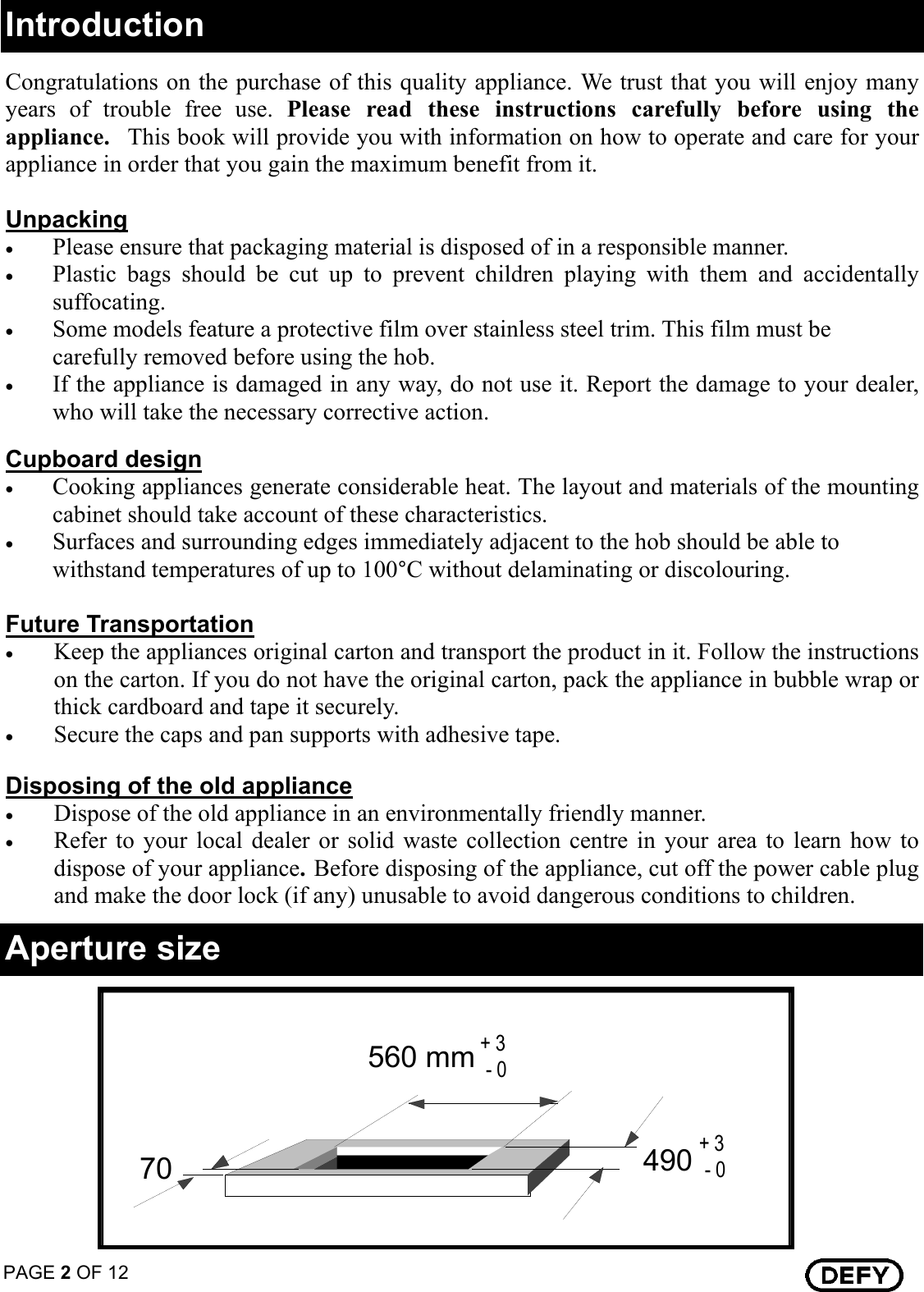Page 2 of 12 - Defy Defy-Touch-Control-Ceran-Hob-Dhd-394-Users-Manual- 068471 TOUCH CONTROL CERAN HOB LOCAL  Defy-touch-control-ceran-hob-dhd-394-users-manual