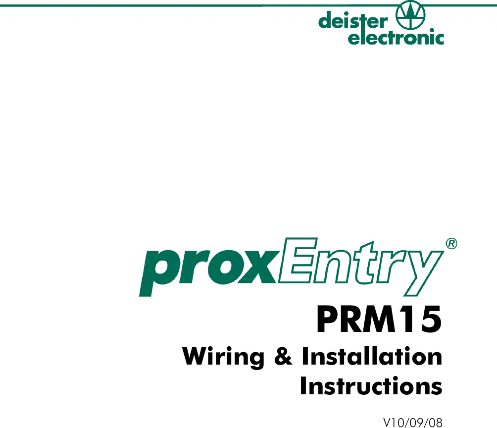  PRM15Wiring &amp; InstallationInstructions         V10/09/08