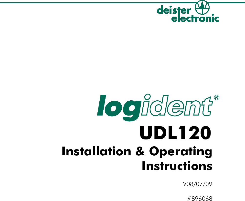 UDL120Installation &amp; Operating Instructions         V08/07/09#896068