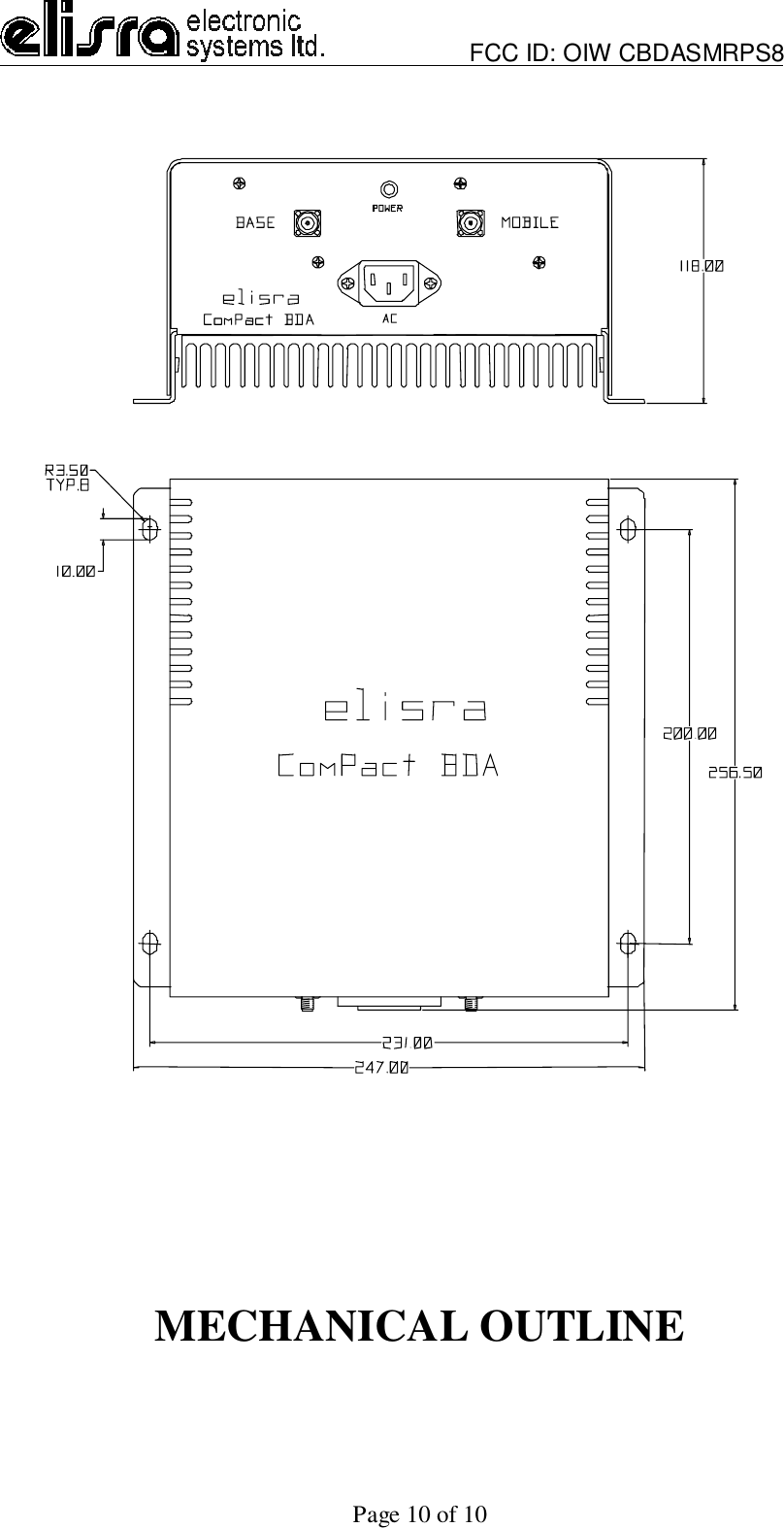                         FCC ID: OIW CBDASMRPS8Page 10 of 10MECHANICAL OUTLINE 