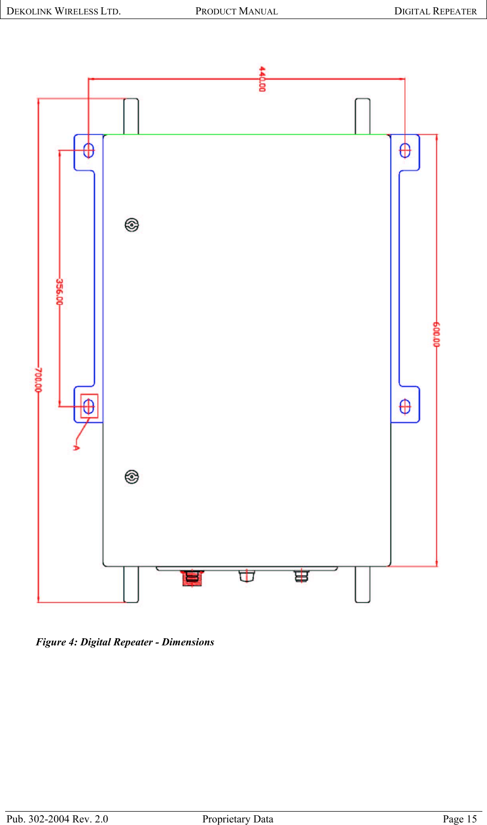 DEKOLINK WIRELESS LTD. PRODUCT MANUAL DIGITAL REPEATER      Figure 4: Digital Repeater - Dimensions   Pub. 302-2004 Rev. 2.0  Proprietary Data  Page 15 