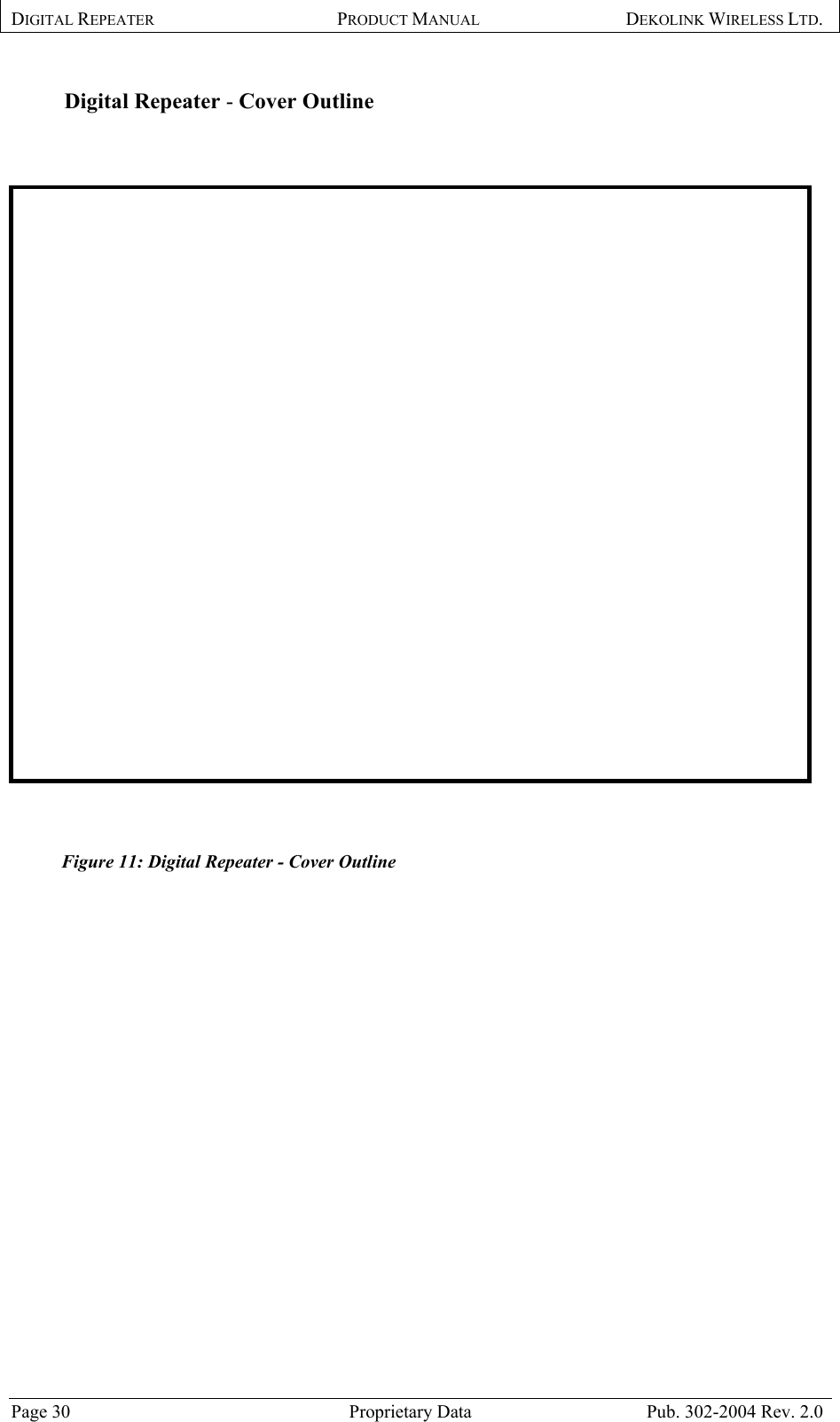 DIGITAL REPEATER PRODUCT MANUAL DEKOLINK WIRELESS LTD.   Digital Repeater - Cover Outline     MonitorCB-04ModemOptionalBatteryConnection BoxModem PowerNCDig Filter DownChannler+9vNCDig Filter UpUp PAmp+28v+-PowerBatteryRS232  Figure 11: Digital Repeater - Cover Outline   Page 30  Proprietary Data  Pub. 302-2004 Rev. 2.0 