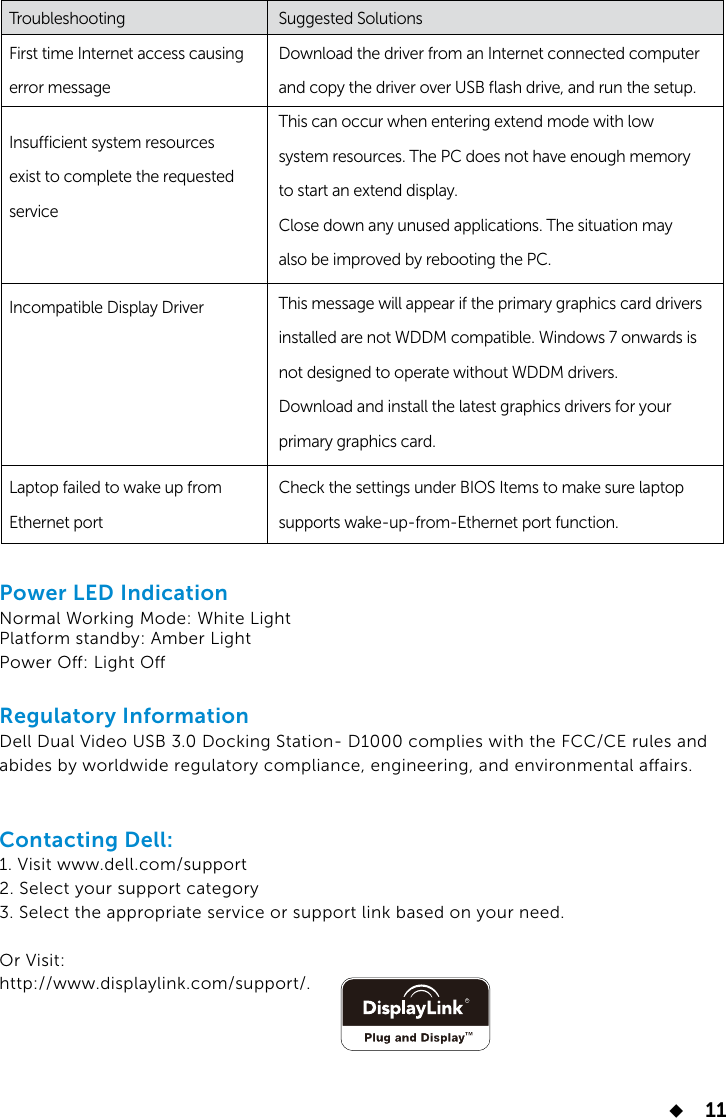 Page 11 of 11 - Dell Dual Video USB 3.0 Docking Station User Guide  1507994469dell-dv-usb3-ds-d1000 User's En-us