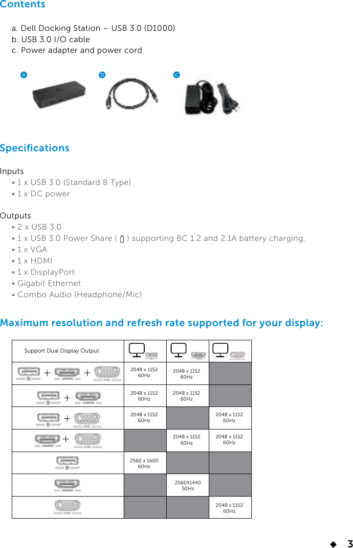 Page 3 of 11 - Dell Dual Video USB 3.0 Docking Station User Guide  1507994469dell-dv-usb3-ds-d1000 User's En-us