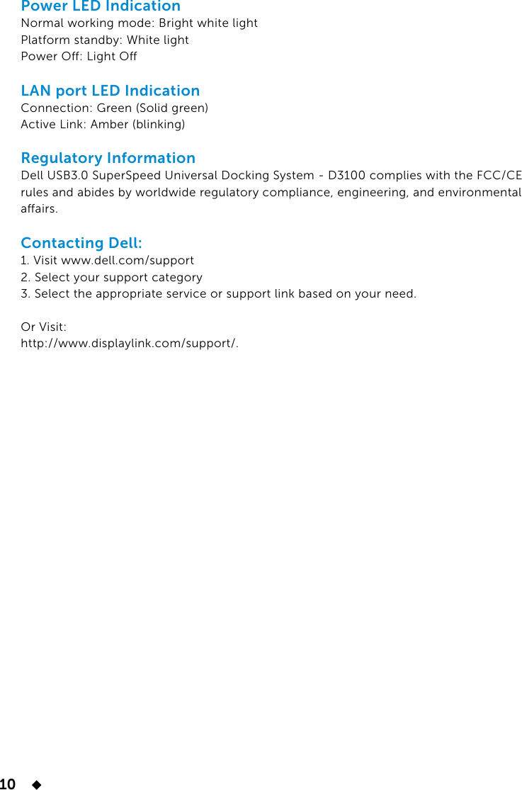 Page 10 of 10 - Dell USB3.0 Dock D3100 User Guide  1507994526dell-usb3-dock-3100 User's En-us